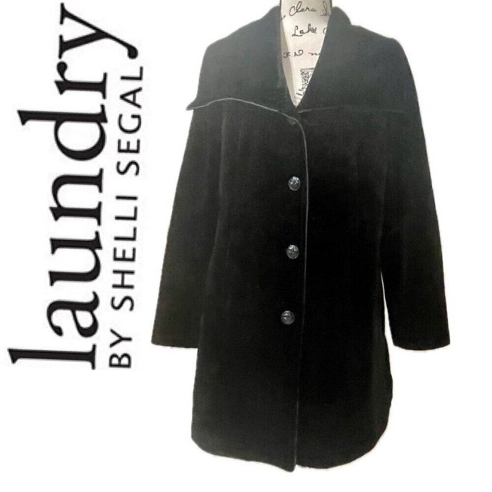 LAUNDRY BY‎ SHELLI SEGAL COAT VELVET BUTTON DOWN BLACK SZ L LUXURY WHIMSIGOTH